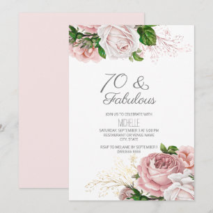 Invitation Blush Rose Floral 70 et Fabuleux Anniversaire