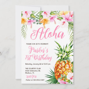 Invitation Blush rose floral Aloha ananas fête d'anniversaire
