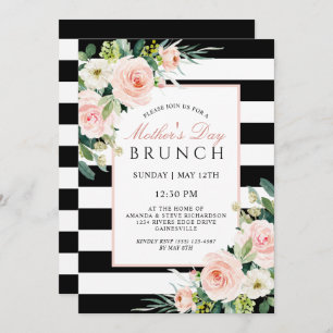 Invitation Blush Rose Floral et rayures Fête des Mères Brunch