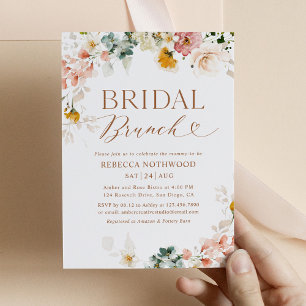 Invitation Blush rose Floral Gold Script Bridal Brunch
