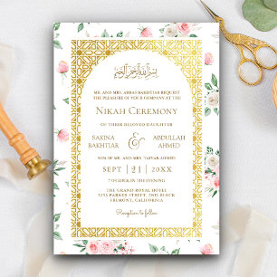 Invitation Blush rose Floral or Motif musulman Mariage musulm