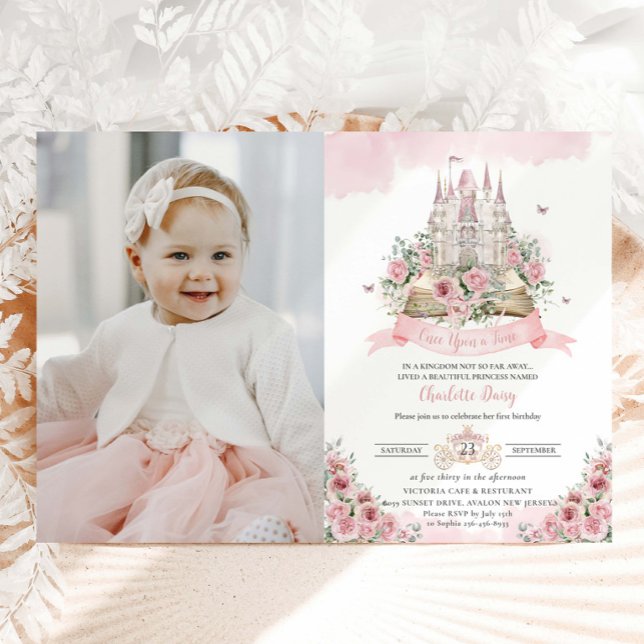 Invitation Blush rose Floral Princess Castle Storybook Photo (Créateur téléchargé)
