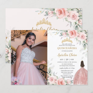 Invitation Blush rose Floral Princess Rose Gold Quinceañera