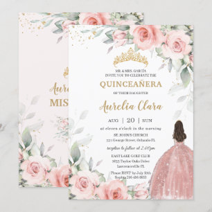 Invitation Blush rose Floral Princess Rose Gold Quinceañera