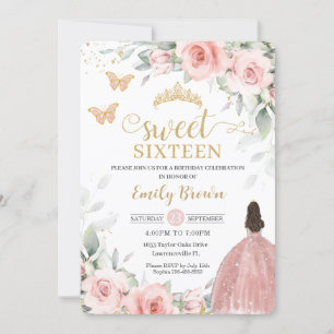 Invitation Blush rose Floral Princess Rose Sweet sixteen or
