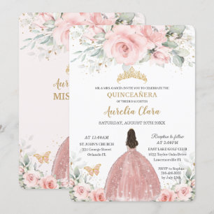 Invitation Blush rose Floral Princesse Rose Gold Quinceañera