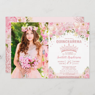 Invitation Blush rose Floral Rose Or Quinceañera Anniversaire