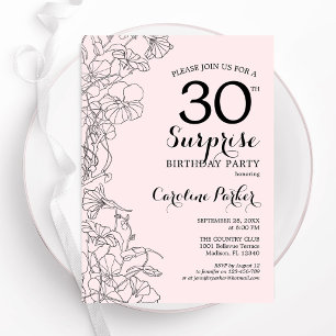 Invitation Blush rose Floral Surprise 30e fête d'anniversaire