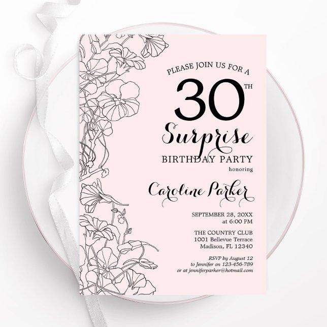 Invitation Blush rose Floral Surprise 30e fête d'anniversaire (Créateur téléchargé)