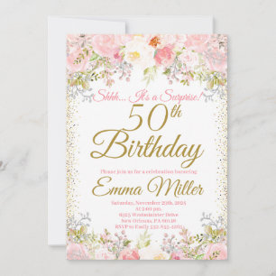 Invitation Blush rose Floral Surprise 50e anniversaire