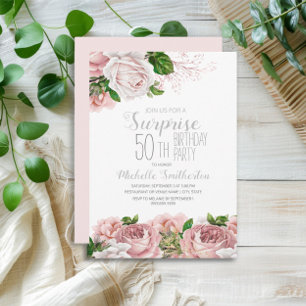 Invitation Blush rose Floral Surprise 50e anniversaire