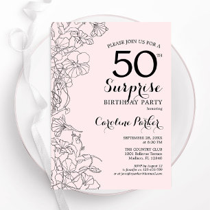 Invitation Blush rose Floral Surprise 50e fête d'anniversaire