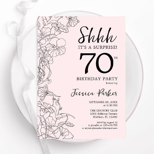 Invitation Blush Rose Floral Surprise 70e anniversaire