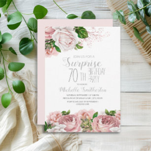 Invitation Blush Rose Floral Surprise 70e anniversaire