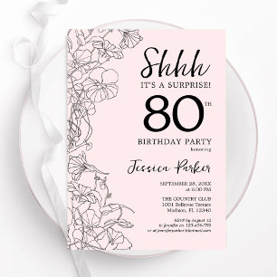 Invitation Blush Rose Floral Surprise 80e anniversaire