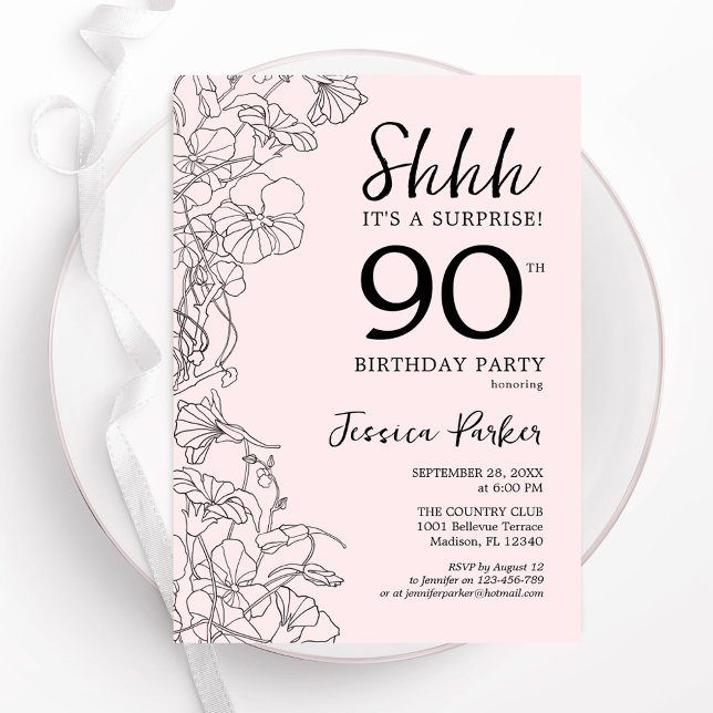 Invitation Blush rose Floral Surprise 90e anniversaire (Créateur téléchargé)