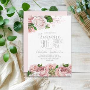 Invitation Blush rose Floral Surprise 90e anniversaire