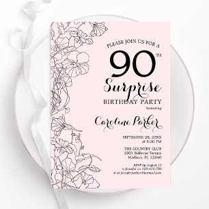 Invitation Blush rose Floral Surprise 90e fête d'anniversaire