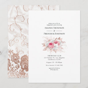 Invitation Blush & Rose Gold Floral et Lace Engagement Party