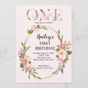Invitation Blush & Rose Gold Floral Premier anniversaire