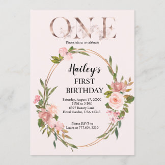 Invitation Blush & Rose Gold Floral Premier anniversaire
