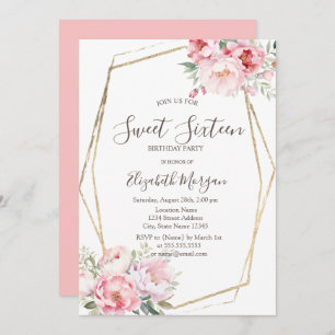 Invitation Blush Rose Gold Frame Sweet 16