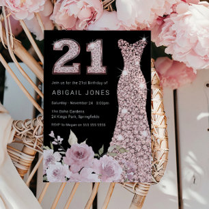 Invitation Blush & Rose Gold Gown 21e fête d'anniversaire