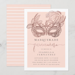 Invitation Blush & Rose Gold Masquerade Quinceañera Anniversa