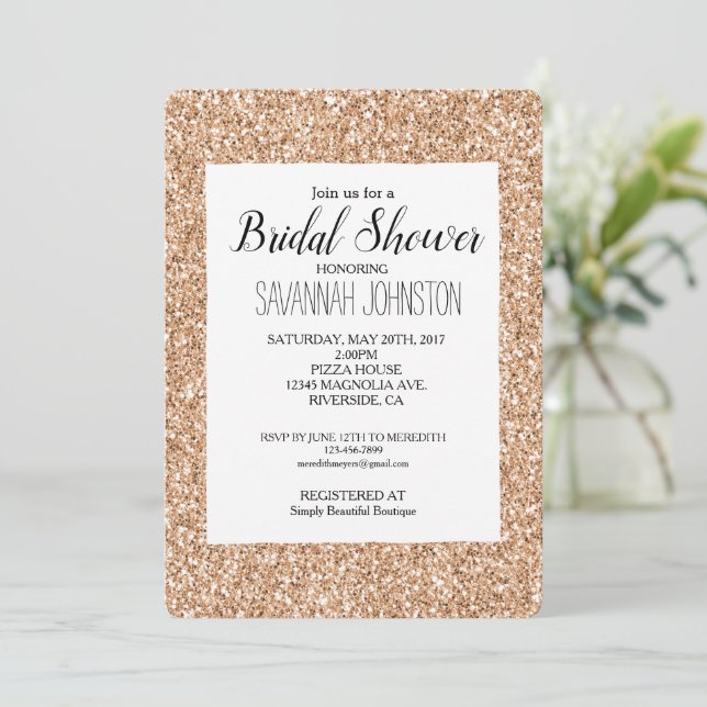 Invitation Blush Rose Gold Paillettes Glitz (Debout devant)
