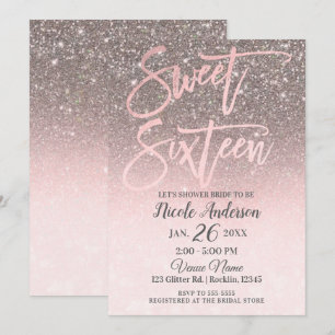 Invitation Blush Rose Gold Paillettes Rose Scintillement Bril