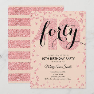 Invitation Blush Rose Gold Parties scintillant 40e fête d'ann