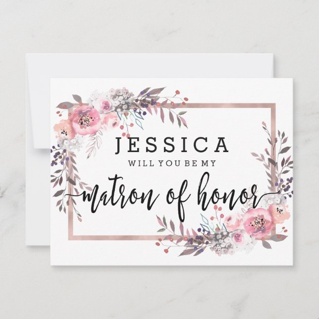 Invitation Blush & Rose Gold Serez-vous ma dame d'honneur (Devant)