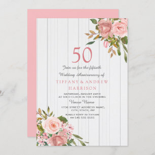 Invitation Blush Rose Gold White 50e anniversaire Mariage