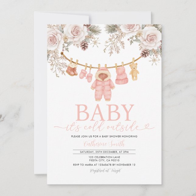 Invitation Blush Rose Hiver Linge de Maison Floral Neutre (Devant)