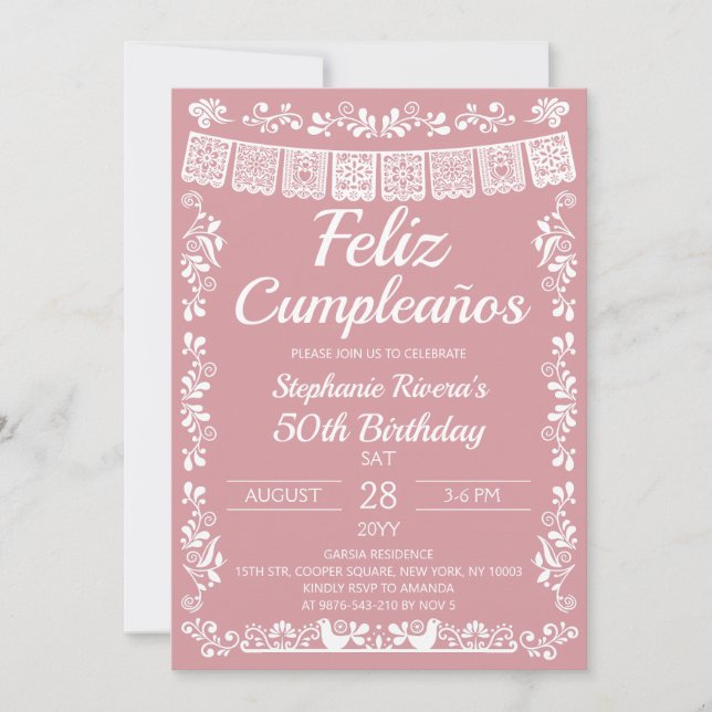 Invitation Blush Rose Joyeux Anniversaire 50e Anniversaire (Devant)