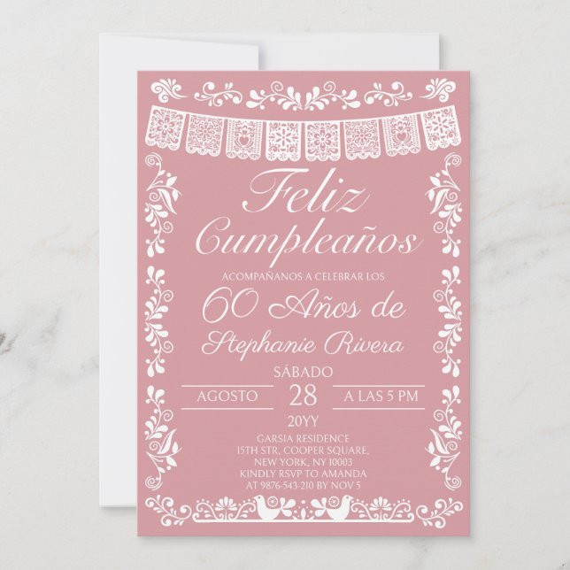 Invitation Blush Rose Joyeux Anniversaire 60 ans (Devant)