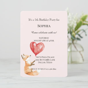 Invitation Blush rose mignon bois Fox Red Hearts Anniversaire