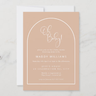 Invitation Blush Rose Minimaliste Écriture Arc Oh Baby Shower