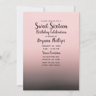 Invitation Blush rose noir Ombre moderne chic doux 16 Party