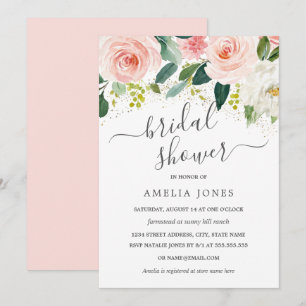 Invitation Blush Rose Or Fleurs Aquarelle Enterrement de Vie