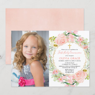 Invitation Blush rose or floral First Holy Communion photo