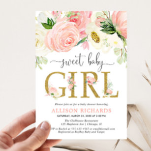 Invitation Blush rose or Floral Girl baby shower