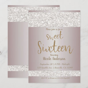 Invitation Blush Rose Pailleté Blanc Douze Seize Ans Doux