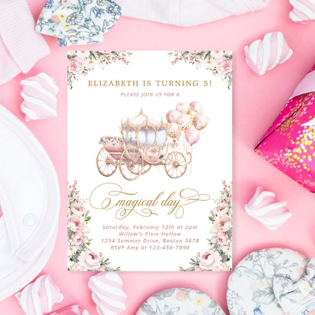 Invitation Blush Rose Princess Carriage Girl Anniversaire (Créateur téléchargé)