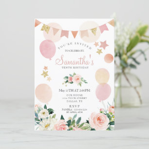 Invitation Blush rose printemps floral fille fête d'anniversa