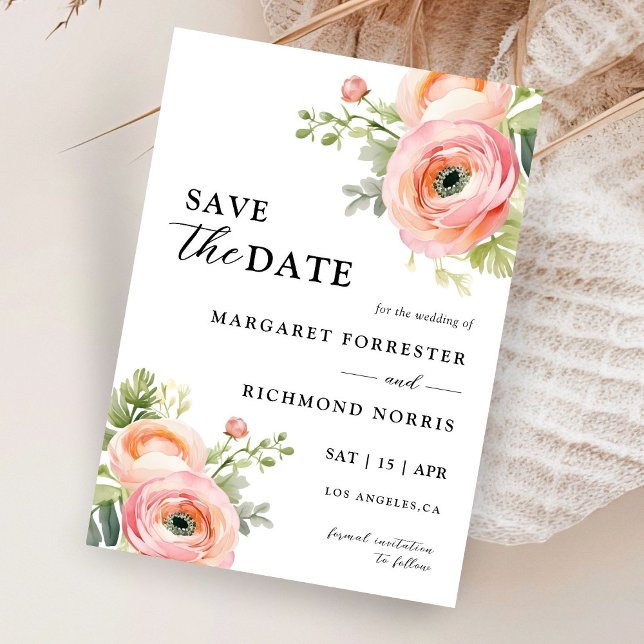 Invitation Blush Rose Ranunculus Mariage Floral Enregistrer L (Créateur téléchargé)