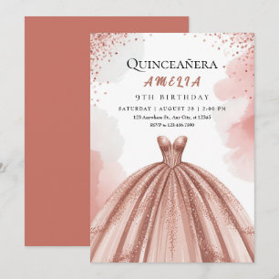 Invitation Blush Rose & Rose Gold Princess Anniversaire