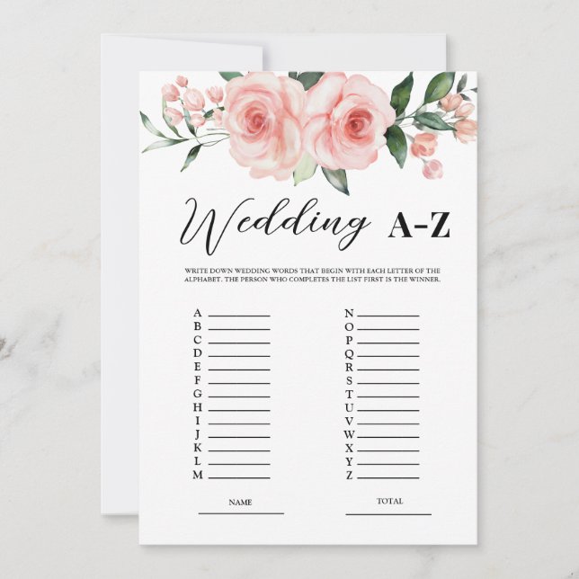 Invitation Blush Rose Roses Mariage A-Z Jeu nuptiale (Devant)