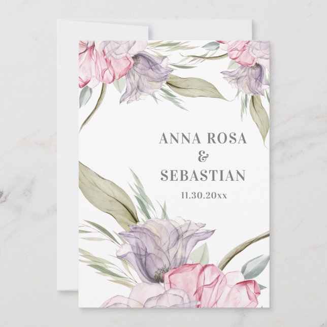 Invitation *~* Blush rose RSVP Bouquet floral AR15 Mariage (Devant)