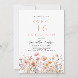Invitation Blush Rose Sweet 16 Floral Anniversaire